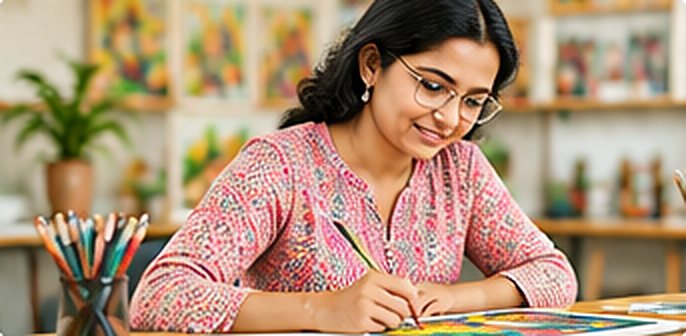 Adult learner smiling while drawing at the studio