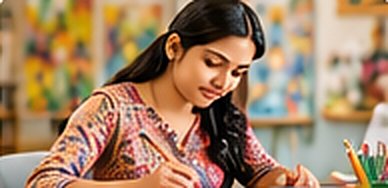 Adult learner painting at the studio