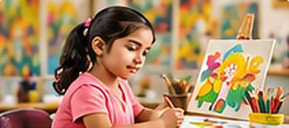 Young girl drawing at a table