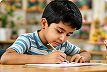 Boy practising pencil drawing